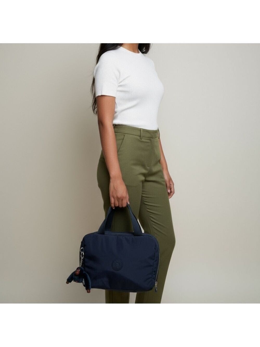 Kipling Navy Slim Nylon Handbag with Monkey Charm